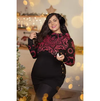 Dámská mikina Himalife Mikina Moana s maxi kapucí - černá s červenou Velikost: 3XL - Móda pro plnoštíhlé, Oblečení nadměrné velikosti