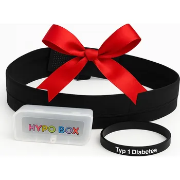 Dárková krabička Zuckerschmuck Dárkový set pro diabetika – sportovní pás černý (S) + HYPO BOX + náramek černý