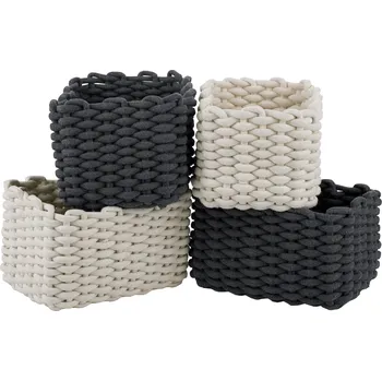 Jídelní set TEMPO-KONDELA NUBIRA, pletené košíky, set 4 ks, bílá/šedá