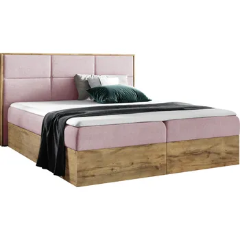 Postel Boxspringová postel, 200x200, růžová látka Kronos/dub lancelot, WOOD 2