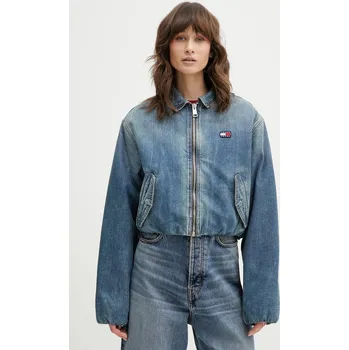 Dámská casual bunda Bavlněná džínová bunda Tommy Jeans modrá barva, přechodná, DW0DW21982 55J, vel. S