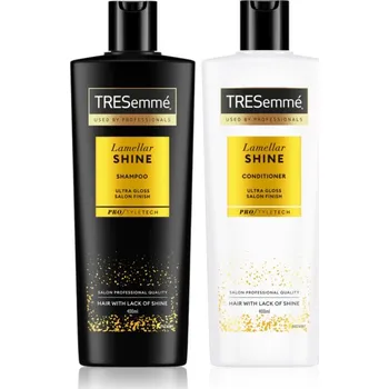 Kosmetická sada TRESemmé Lamellar Shine TRESemmé Lamellar Shine šampon pro lesk 400 ml + TRESemmé Lamellar Shine rozjasňující kondicionér pro lesk a snadné rozčesávání vlasů 400 ml kosmetická sada