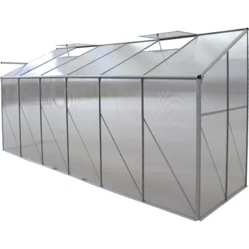 Skleník Zahradní skleník ke stěně, polykarbonát, 122x374x199 cm, MABON TYP 4