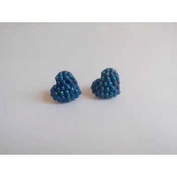 Náušnice Fimo náušnice - srdíčka 2 cm - tm.modrá s glitry