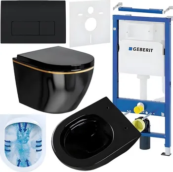 Klozet BPS-koupelny Podomítkový modul Geberit DuoFix s WC mísou MU-BL-GL-RIM-02 + ovládací tlačítko Delta 50 černá lesk