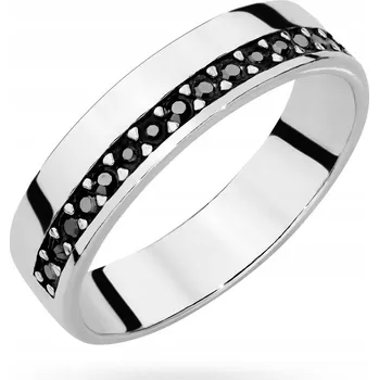 Prsten STŘÍBRNÝ PRSTÝNEK OBRÁČKA Dámský ryzost 925 s Černými Zirkony vel. 18