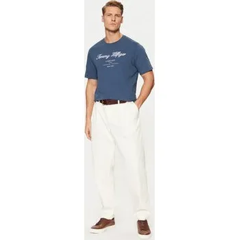 Pánské tričko Tommy Hilfiger T-Shirt Script Logo Tee MW0MW33691 Modrá Regular Fit XS
