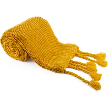 deka TEMPO-KONDELA KALANE, luxusní pletená deka s třásněmi, hořčicová, 150x200 cm