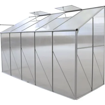 Skleník Zahradní skleník ke stěně, polykarbonát, 122x313x199 cm, MABON TYP 3