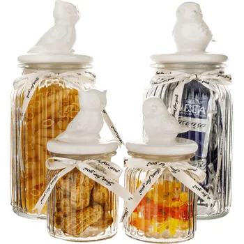 TEMPO-KONDELA ARYSTA TYP 3, skleněné dózy, set 4 ks, s víčkem, sklo/keramika