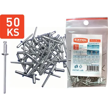 Stahovací páska Extol Premium trhacie nity hliníkové 2,4x8mm, 50ks, 8813832A