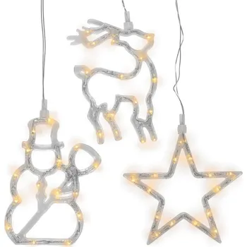 Vánoční dekorace Nexos 43774 Vánoční dekorace na okno - hvězda, sněhulák, sob - LED CLEAR