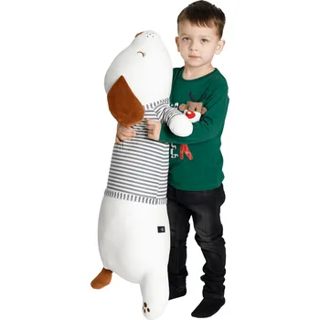plyšák Plyšový pejsek, bílá / hnědá / šedý proužek, 92cm, KINGO TYP 2