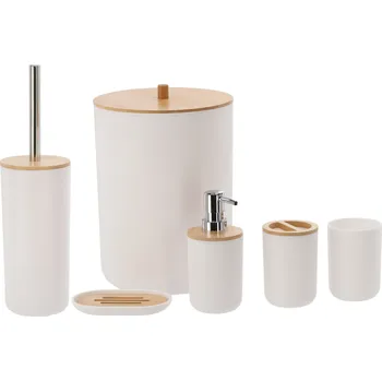 Sada koupelnových doplňků Sada koupelnových doplňků, 6 dílná, bílá/přírodní, KATREL