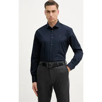 Pánská košile Bavlněná košile Tommy Hilfiger pánská, tmavomodrá barva, slim, s italským límcem, MW0MW41661 59X, vel. 43