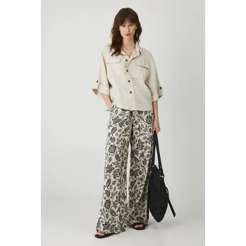 Dámské kalhoty Kalhoty s příměsí lnu Medicine dámské, béžová barva, široké, medium waist RS25.SPD080 08A, vel. M