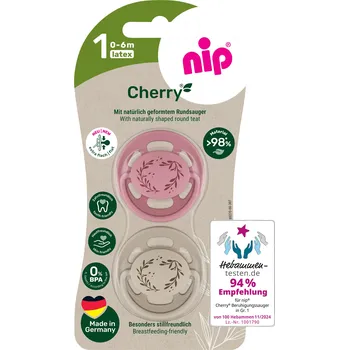 dudlíky NIP CHERRY NATURE line šidítko, kaučuk,velikost 1 (0-6m), 2ks, red/brown