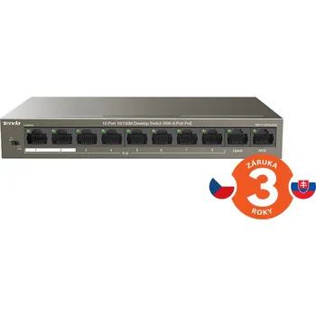 Síťový prvek Tenda TEF1110P-8-63W PoE AT switch - 8x PoE 100 Mb/s + 2x Uplink 100 Mb/s, PoE max 63W, fanless,PoE+
