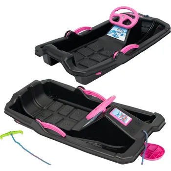 Sáně PLASTOVÉ SÁNĚ S BRZDOU A VOLANTEM ADAŚ 84x43x25CM ČERNÉ S RŮŽOVOU