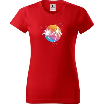 Dámské tričko s potiskem Palmy Barva: ČERVENÁ, Velikost: S