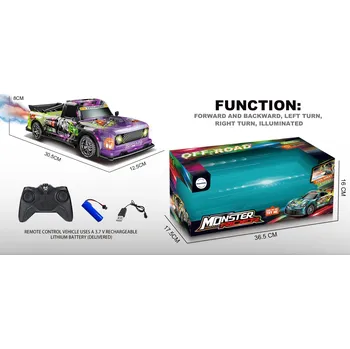 RC model auta Mamido Autíčko na dálkové ovládání Drift Monster Rider s kouřovým efektem fialové