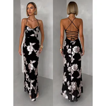 Dámské šaty Černé dlouhé společenské šněrovací šaty COSYRA Velikost: ONESIZE