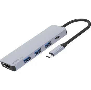 USB hub Proove IRON LINK 5v1 hub Type-C, 3x USB 3.0, HDMI, Type-C, hliník, kompatibilní s Windows/Mac