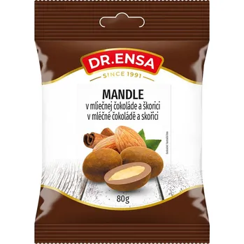 Sušené ovoce DrEnsa Mandle v mléčné čokoládě a skořicí 80g (Kartonové balení : 15 ks)