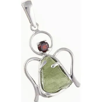 Přívěsek My Moldavite Stříbrný přívěsek s přírodním vltavínem a granátem - anděl 468-14701