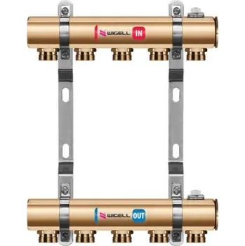rozdělovač topení Wigell Rozdělovač radiátorový WIGELL, 5 okruhů, mosazný + vsuvky, odvzdušňování na klíč 8481.80.90