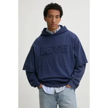 Pánská mikina Bavlněná mikina Desigual NUEVOMEXICO pánská, tmavomodrá barva, s kapucí, hladká, 24WMSK19 59X, vel. L