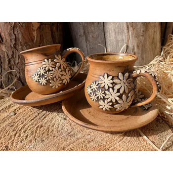 Konvice na čaj Keramický hrnek baňatý s rantlíkem 2 dcl – rozkvetlá dekorace