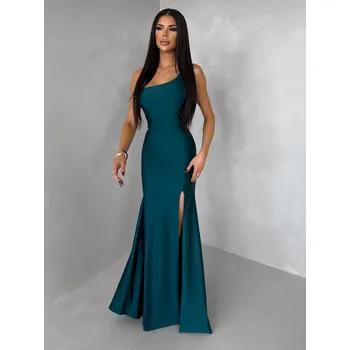 Dámské šaty Smaragdové společenské asymetrické šaty GAREVIA s rozparkem Velikost: ONESIZE