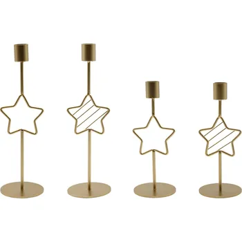 Svícen Kovové svícny, set 4 ks, zlatá, TONIL