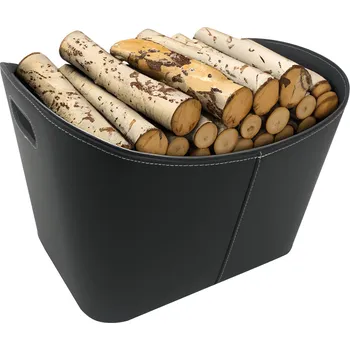 Barová židle Koš na dřevo z umělé kůže, černá, HOLZO