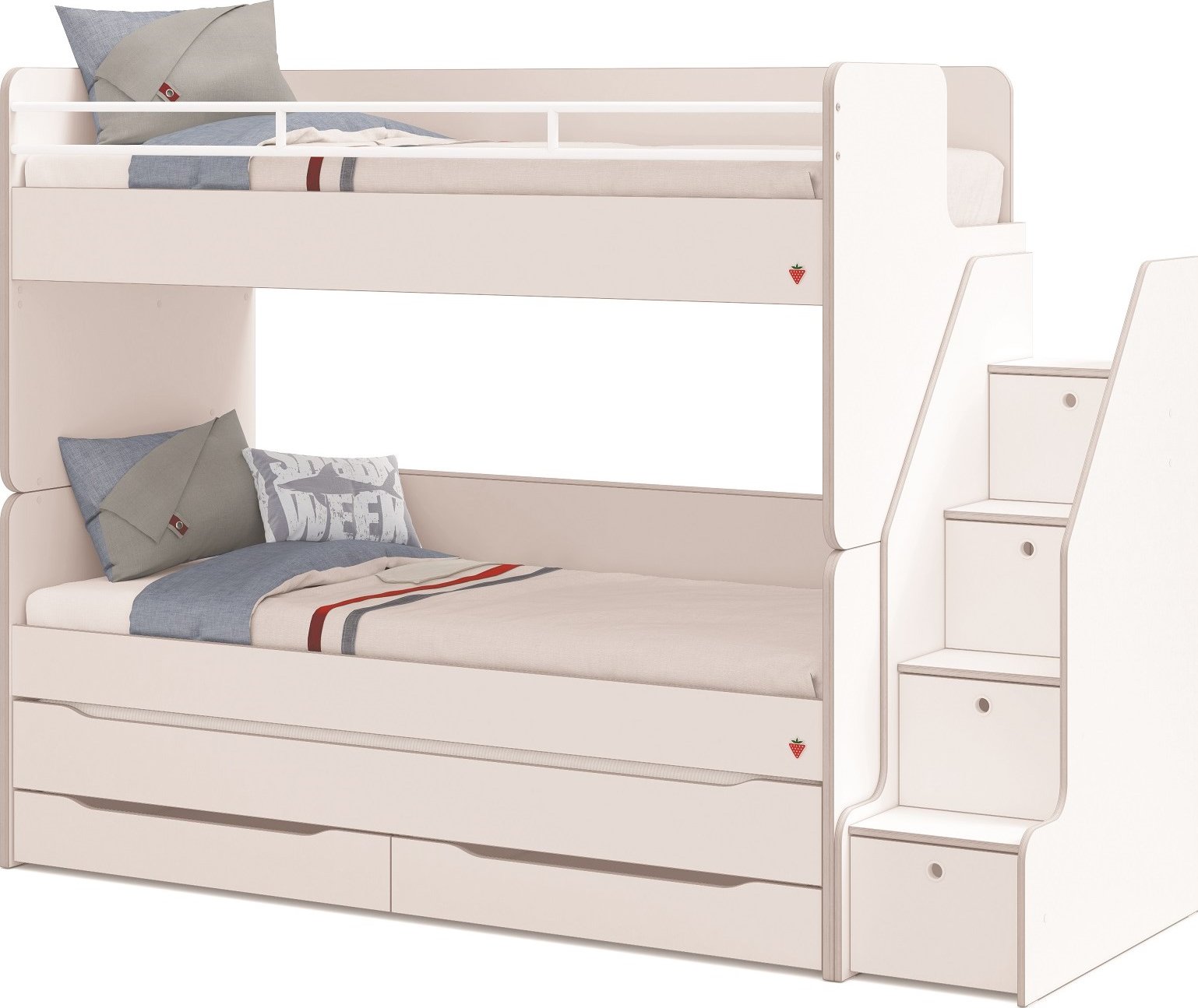 Čilek Patrová postel pro 3 děti se schody+ 3x matrace 90x200x16 cm White Studio