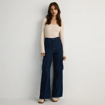 Dámské džíny Reserved - Džíny wide leg - tmavomodrá - 9621L-59J - 9621L-59J-40-3