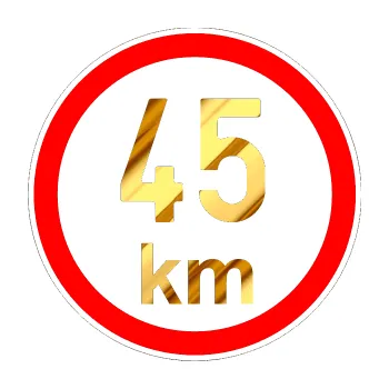 samolepka Maximální rychlost 45km - nejvyšší konstrukční rychlost (81 - chrom fólie zlatá zrcadlová) SAMOLEPKA NA AUTO, NÁLEPKA, FÓLIE, POLEP, TUNING, VLASTNÍ TEXT, TISK, AUTOSAMOLEPKY.cz, POLEPY, OBRÁZEK, LOGO, 3D STICKERS