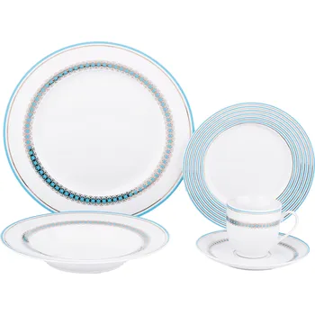 Talíř TEMPO-KONDELA DONATELLA BABY BLUE, jídelní souprava, set 20 ks, porcelán