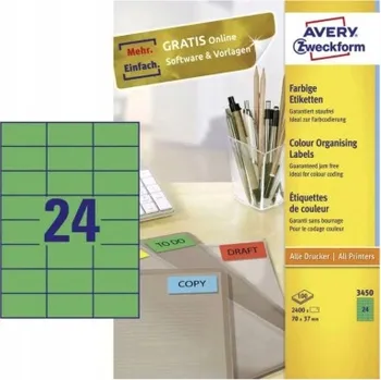 Samolepící etiketa Barevné Etikety A4 Avery Zweckform 70x37 mm zelené