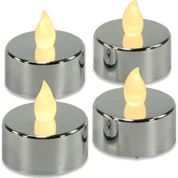 Svíčka Nexos 86857 Dekorativní sada LED čajových svíček, stříbrné, 4 ks