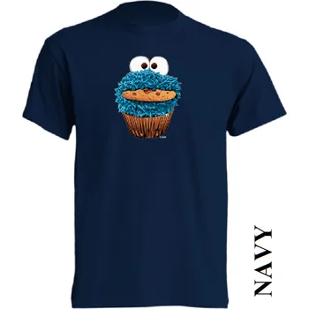 Pánské tričko levne-bavlnene-tricko-potisk-cookie-monster Barva: Navy - tmavě modrá, velikost: L