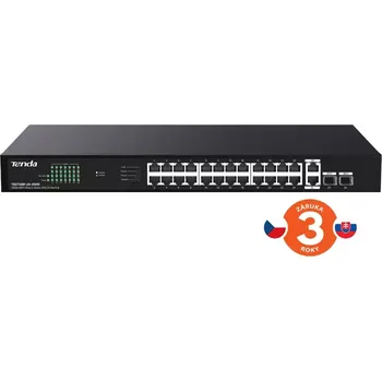 Switch Tenda TEG1128P-24-250W PoE+ Gigabit switch 24x 1Gb/s PoE+ 802.3af/at + 2x SFP + 2x RJ45, 230W, Rack