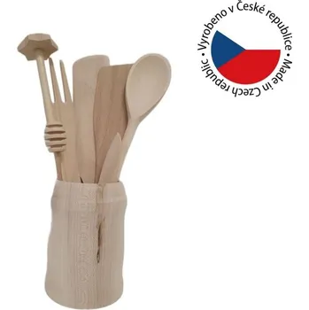Sada kuchyňského náčiní Velká sada dřevěného kuchyňského náčiní s přírodním stojanem