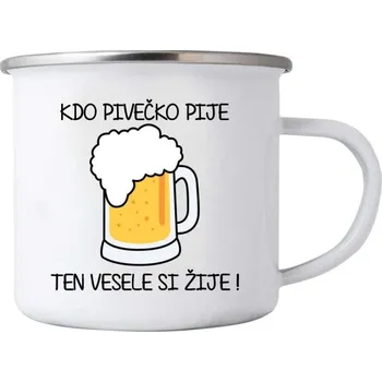 Bílý plechový hrnek 380ml s obrázkem - pivečko