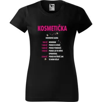 Dámské tričko - Kosmetička hodinová sazba Barva: ČERNÁ, Velikost: 3XL