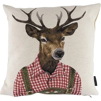 Dekorativní polštářek Gobelínový polštář s jelenem v červeném tyrolském kroji - 45*15*45cm