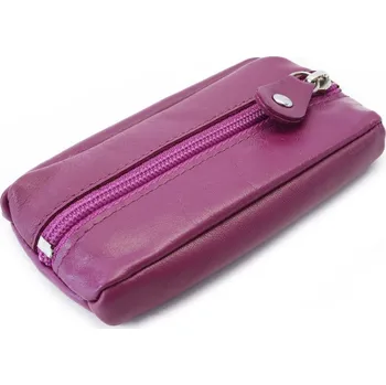 Fuchsiová kožená klíčenka se zipovou kapsou Lana