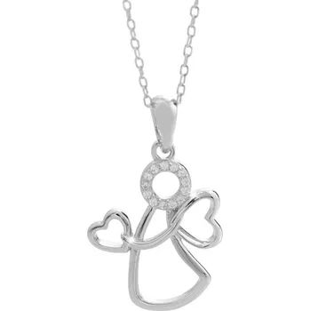 Náhrdelník JSB Bijoux stříbrný náhrdelník Anděl dvě srdíčka s krystaly Swarovski