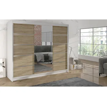 Šatní skříň Falco Skříň Debora VI 200 cm - bílá/dub sonoma, výška 215 cm, hloubka 58 cm